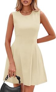Robe Courte Plissée Sans Manches Col Rond Coupe A-Line Couleur Unie Décontractée Respirante Taille Haute Ajustée pour Femme – Idéale Été - Product Image 3