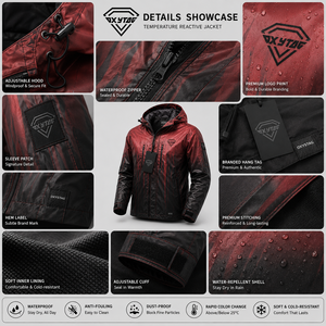 OXYTAG Men's Hooded Windbreaker <b>Jacket</b> <b>Red</b> Black Heat Reactive <b>Waterproof</b> Sporty Zipper Closure windbreaker <b>Jacket</b> Winter Wear - Product Image 6