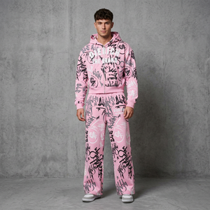 Wholesale OEM Custom Womens Fleece Tracksuit Pink Cotton <b>Zip</b> <b>Up</b> <b>Cropped</b> Hoodie Broken Heart Rhinestone Sweats Two Piece Set - Product Image 1