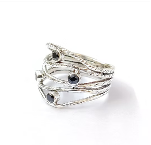 Twisted Band Designer Silver 925 With <b>Black</b> Onyx Gemstone <b>Ring</b> for Everyday Wear & Any Occasion Gift - Product Image 2