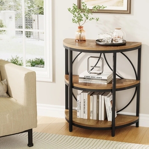 3-Tier Half Moon Entryway Table Vintage Industrial Semi Round Accent <b>Storage</b> Shelf <b>Narrow</b> Sofa Side Table Hallway Corner Stand - Product Image 5