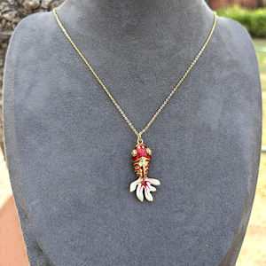 Pendentif poisson koi en émail cloisonné rouge inspiré de l'océan, plaqué or, en laiton massif, ajustable, porte-bonheur, collier à porter au quotidien - Product Image 6