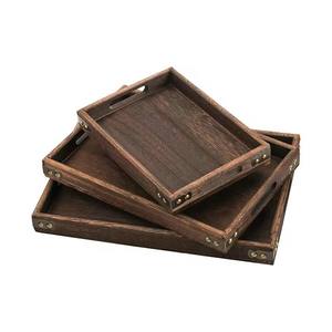 Ensemble de plateaux de service rétro en bois faits à la main, écologiques, non toxiques, durables, de qualité alimentaire, 3 designs personnalisables, pour les fêtes et la maison - Product Image 1