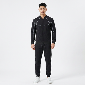 Men's Black Breathable <b>Tracksuit</b> Set Sporty Full Sleeve Zipper Jacket With Side Pockets And Drawstring Pants Autumn Wear - Product Image 5
