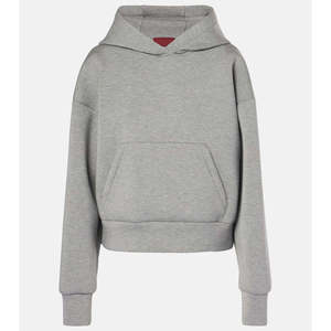 Solid Pattern Custom Color Logo Design Knitted Winter Women's Crop Hoodies Sweatshirts with Kangaroo Pockets 100% Cotton Fleece - Product Image 1