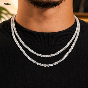 Collier chaîne en argent sterling 925 avec diamants ronds et double halo pavé pour homme – Bijou de soirée - Product Image 5