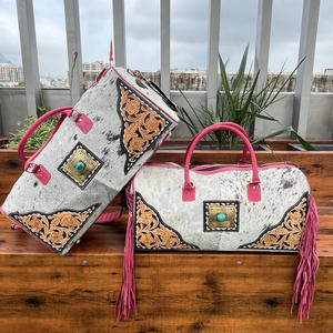 High Quality Custom Logo Hand Tooled <b>Leather</b> Travel <b>Bag</b> New Style Fashion Duffle with <b>Weekender</b> Zipper Portable for <b>Men</b> Women - Product Image 4