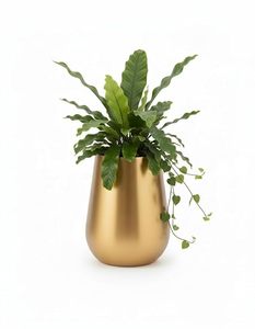 Pot de fleurs en métal doré pour plantes d'intérieur, pot de fleurs décoratif, pot rond moderne, conteneur pour plantes, décoration de table pour la maison, le jardin, le bureau - Product Image 1