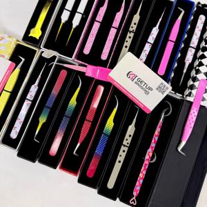 Custom 45/90/Straight Powder Coating <b>Silver</b> Diamond Grip Curved Stainless Steel Smooth/Fiber Tip Eyelash Extensions Tweezers - Product Image 2