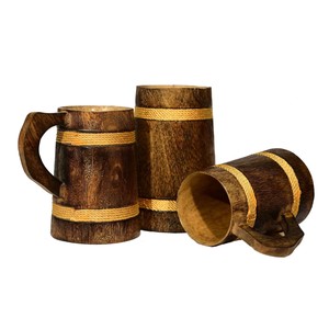 Jarra de Cerveza de Madera Hecha a Mano, Jarra Vikinga Rústica para Cerveza o Café, Taza Grande de Madera para Beber, Regalo para Bar, Logotipo Personalizado OEM - Product Image 1