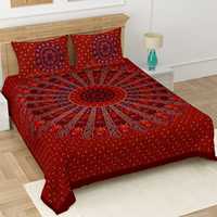 Parure de lit de luxe indienne en coton imprimé à la main, drap de lit Jaipuri fait main avec taie d'oreiller 100 % coton