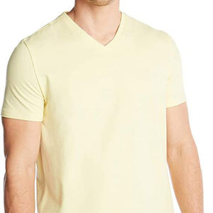 Camiseta de Cuello en V para Hombre, Color Amarillo Claro, 100% Algodón, Ecológica, de Secado Rápido, Personalizable, Manga Corta, Informal, Básica, Marca Personalizada - Product Image 5