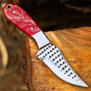 Cuchillo de hoja fija de acero al carbono Rasp con mango de resina y funda de cuero tipo pancake, espiga completa, OEM, para caza y camping - Product Image 2