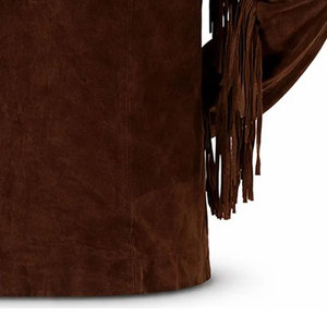 <b>Men's</b> Brown <b>Suede</b> Fringe <b>Jacket</b> Turn-down Collar Single Breasted Regular Sleeve Autumn Wear Solid Color Casual Style - Product Image 4