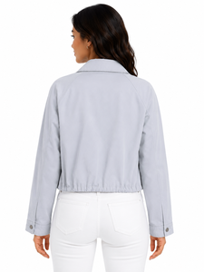 Chaqueta Bomber Ligera Azul Claro para Mujer, Estilo Casual, con Botones a Presión, Prenda Exterior Ligera para Invierno - Product Image 3