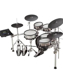 Batterie électronique avec 5 pads, 3 cymbales et module de contrôle, finition argent et noir - Product Image 2