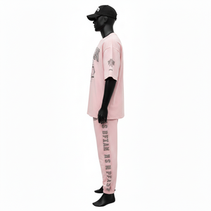 Ensemble 2 pièces homme en jersey de coton décontracté, t-shirt et pantalon jogger, tissu premium doux, 280 g/m², logo personnalisé thermocollé. - Product Image 3