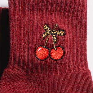 Custom <b>Women</b> <b>Crew</b> <b>Socks</b> Burgundy Color Embroidery Logo Cotton Anti-Slip Grip Indoor Logo Customizable for Brand Studio - Product Image 2