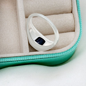925 Sterling <b>Silver</b> Natural Blue Sapphire <b>Ring</b> Bezel Set <b>Emerald</b> Cut Gemstone Classic Style Unisex Everyday Wear Jewelry - Product Image 3
