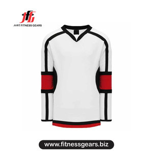 Maillot de hockey sur glace personnalisé blanc et jaune, col en V, manches longues, sublimé, en polyester respirant, pour homme adulte - Product Image 2