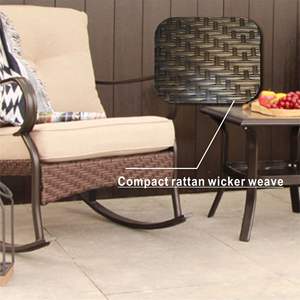 Single Rocking Patio Garden <b>Chair</b> with Beige <b>Comfy</b> Cushions Wicker Material - Product Image 5