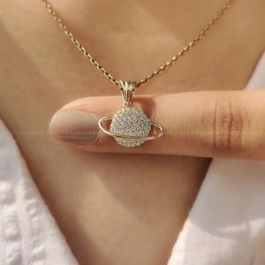 Exquisite Gold Round Diamond Saturn Pendant Fine Jewelry <b>Charm</b> Necklace For Women Personalized Celestial Luxury Anniversary Gift - Product Image 5