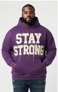 Men's Distressed Embroidery Plus Size Pullover Hoodie Heavyweight 100% Cotton Fleece Oversize Hood Casual Winter Hooded Men's - Product Image 3