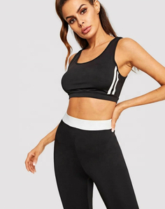 2 PCS Black Women's Plus Size Sports Bra High Waist <b>Leggings</b> Seamless Yoga Suit Gym Workout Solid <b>Pattern</b> Fitness Outfit Front - Product Image 3