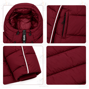 Doudoune coupe-vent bordeaux pour homme avec capuche et logo – Manteau matelassé tendance pour l'hiver – Vêtement d'extérieur streetwear - Product Image 4