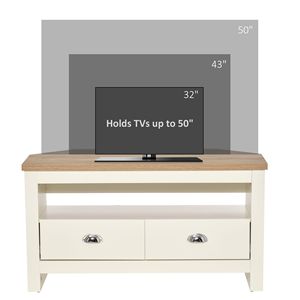 Mueble de TV Esquinero Blanco para Televisores de hasta 50 Pulgadas, Mesa Consola para Centro de Entretenimiento con Cajones de Almacenamiento Abiertos para Sala de Estar - Product Image 4