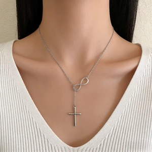 Collier avec pendentif croix infinie pour femmes, bijoux à la mode en ton argent, longueur normale, style décontracté - Product Image 4