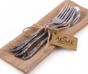 Service de couverts sculptés Feather Twist Antique en acier inoxydable de qualité supérieure, finition argent antique, idéal pour les maisons modernes, les cuisines et les restaurants. - Product Image 4