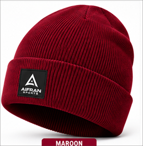 Gorro de Punto Acrílico Negro con Nervaduras, para Clima Frío, con Parche de Goma en Relieve, Unisex, para Adultos, para Actividades al Aire Libre - Product Image 2