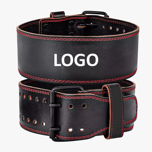 Ceinture de musculation en cuir noir et rouge avec surpiqûres contrastées, ceinture de gym robuste pour la musculation, entraînement de force du dos, ceinture de maintien lombaire - Product Image 1