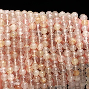 Perles rondes à facettes dorées Rutile 6-7mm Pierre précieuse naturelle pour la fabrication de bijoux - Product Image 1