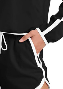 Ensemble veste coupe-vent légère à demi-zip et short pour femme, ensemble de sport décontracté 2 pièces, survêtement premium pour femme - Product Image 4