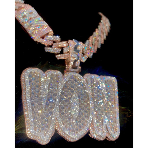 <b>Custom</b> <b>Name</b> Hip Hop Style Lab Grown Diamond & Moissanite Letter <b>Necklace</b> Pendant Silver Plated Men's Jewelry Gift - Product Image 4