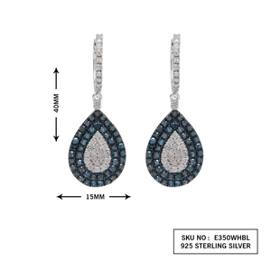 Pendientes Colgantes de Diamantes Naturales Azules Mejorados en Color Blanco, Corte Redondo de 2.85 Cttw, en Forma de Lágrima, para Mujer, Plata de Ley 925, G-H - Product Image 2