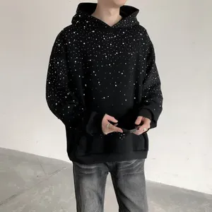 Luxury Custom Heavyweight Rhinestone Hoodie Oversized Y2K Star Pattern Crystal Sparkly Black Streetwear Unisex Pullover Hoody - Product Image 3