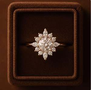 Halo Moissanite <b>Solitaire</b> Floral Cluster Sunflower Unique Engagement Wedding <b>Ring</b> 925 <b>Silver</b> Luxury - Product Image 1