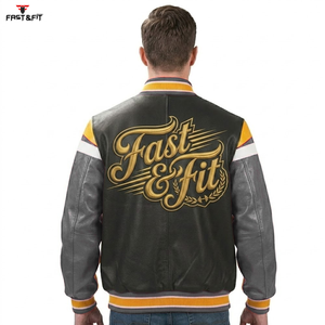 Custom Logo Leather Varsity Jacket for Men Street Style <b>Black</b> Embroidery Leather Breathable Windproof 100% Cotton - Product Image 4