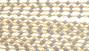 Chaîne de chapelet en perles hydro-couleur pierre de lune grise, 3 mm, facettes rondelles, plaquée or, fil enroulé, pour la fabrication de bijoux - Product Image 4