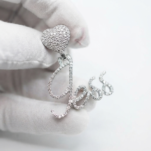 925 <b>Silver</b> Cursive Script Customizable Iced lab grown Diamond <b>Initial</b> Letter Romantic Heart Clasp Fine Pendants Charms <b>Necklaces</b> - Product Image 1