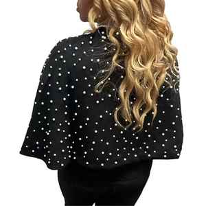 Capa Negra con Cuentas para Mujer, Elegante Chal de Manga Corta para Eventos Formales, Estilo Boutique - Product Image 6