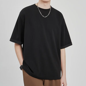 Wholesale Breathable custom logo Knitted short sleeve casual Trendy <b>Black</b> <b>Plain</b> Cotton O-Neck Mens <b>T</b>-<b>shirt</b> Premium Quality - Product Image 1
