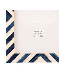 Marco de Fotos Decorativo Rectangular Vertical para Mesa, Hecho a Mano, con Impresión Digital, Diseño Chevron Azul y Blanco, con Incrustaciones de Hueso, Ecológico, para el Hogar - Product Image 2