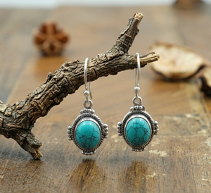 925 Sterling Silver Turquoise Drop <b>Earrings</b> Vintage Boho Oval Gemstone <b>Dangle</b> <b>Earrings</b> Rose <b>Gold</b> Yellow <b>Gold</b> Plated Gift Her - Product Image 3