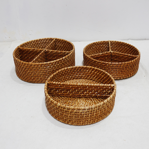 Natural Rattan Round Divided Serving <b>Tray</b> Eco-friendly Handwoven Snack Organizer - Product Image 2