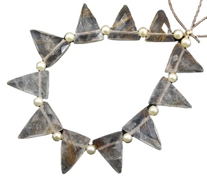 Qualité géniale 1 brin de cuivre naturel Rutile pierre précieuse à facettes forme de Triangle perles de Briolette cheveux véritable Quartz - Product Image 1