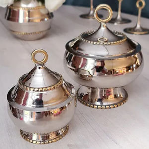 Ensemble de 3 boîtes à provisions rondes en acier inoxydable de qualité supérieure, finition dorée, accessoires de table - Product Image 3